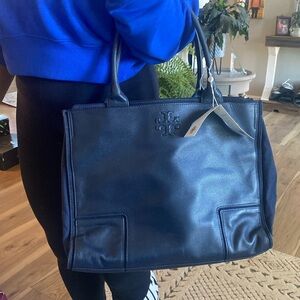 Tory Burch Navy Blue Leather Tote Bag